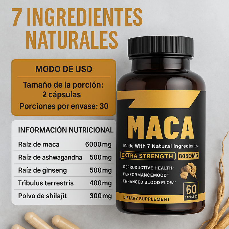 Maca Negra™: Suplemento premium formulado con extracto concentrado de raíz de maca y otros ingredientes naturales