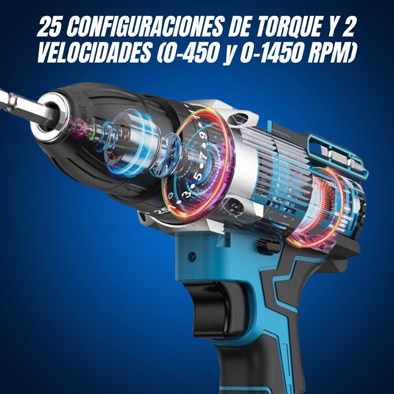 PowerDrill X™: Taladro inalambrico Kit de 30 piezas (2 baterias)