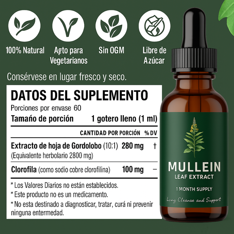 Mullein Gotas™: Limpieza Pulmonar & Hepática Natural