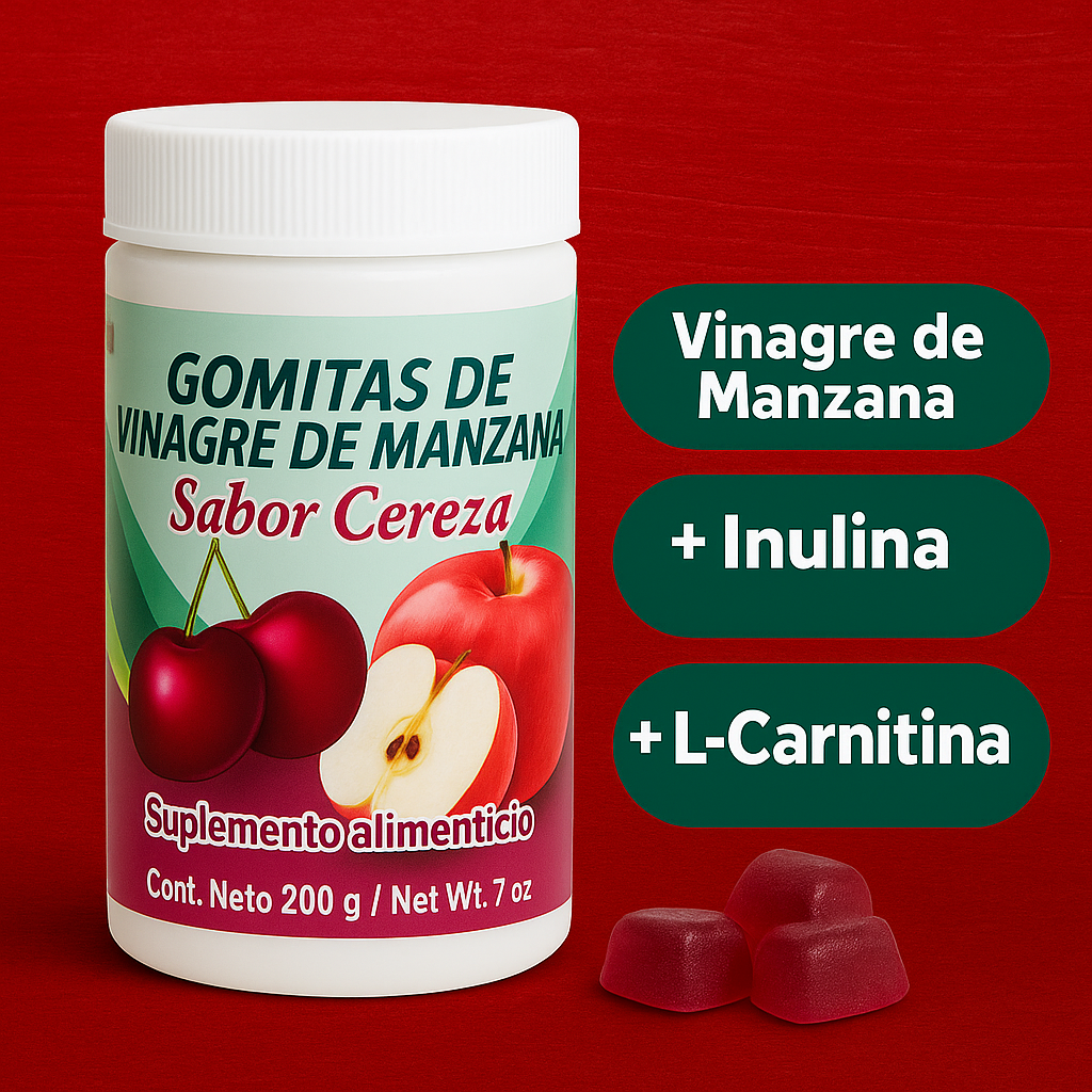 Gomitas de Vinagre de Manzana, Inulina y L-Carnitina: Quema grasa, reduce antojos, mejora tu digestión 40 gomitas