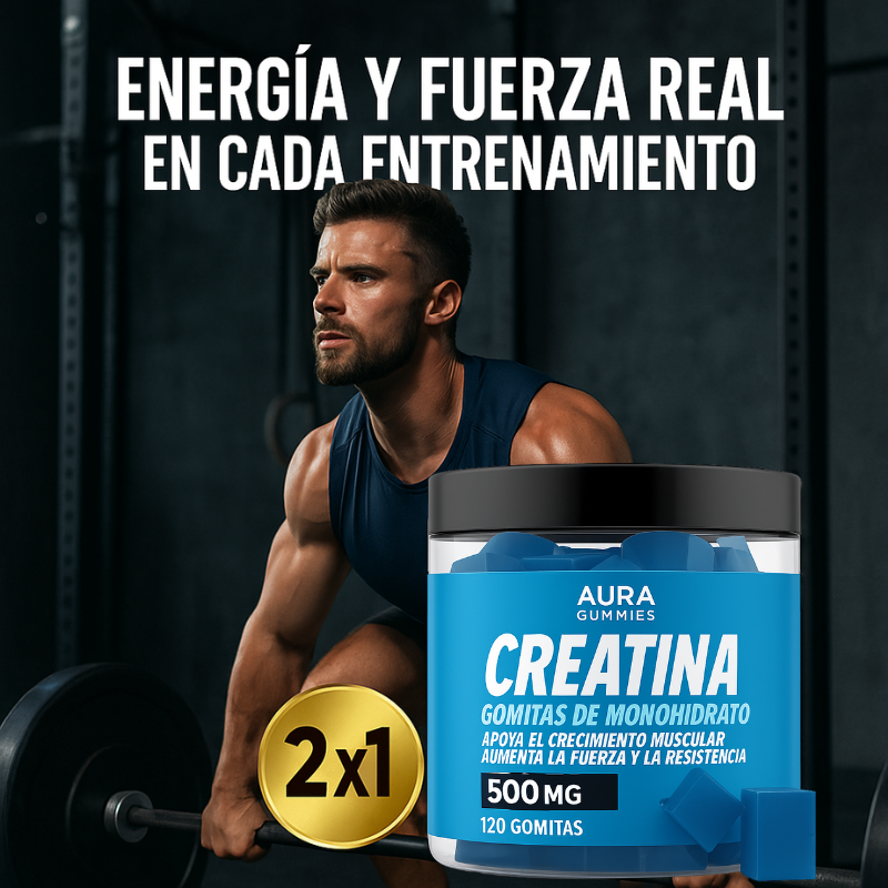 Aura Gummies Creatina™ 2X1: Energía y Vitalidad en Formato de Gomitas 120 Pzs