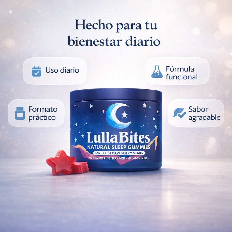 LullaBites: Gomitas Naturales para Dormir Sin Melatonina 60 Gummies Sabor Fresa