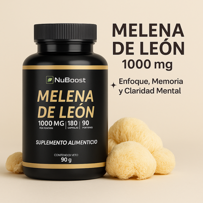 NuBoost™: Melena de León 1000 mg, Enfoque, Claridad Mental y Memoria Potenciada