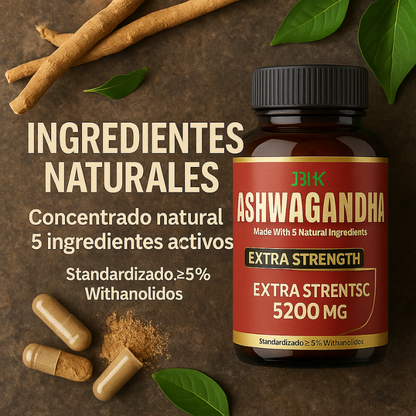 Ashwagandha Extra Fuerte™: 5200 mg, Manejo del Estrés y Sueño, 90 Cápsulas
