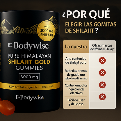 Be Bodywise™: Gomitas de Shilajit 3000 mg +KSM-66® Ashwagandha+ Black Musli, 60Pcs sin Azucar