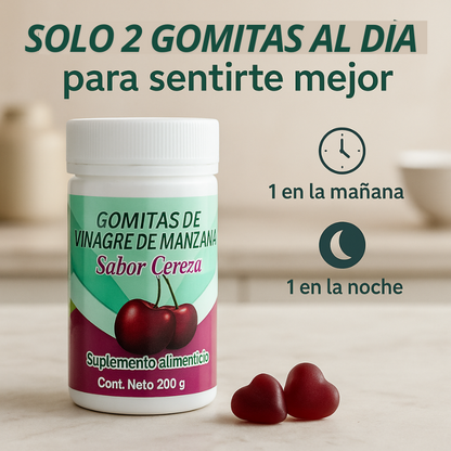 Gomitas de Vinagre de Manzana, Inulina y L-Carnitina: Quema grasa, reduce antojos, mejora tu digestión 40 gomitas
