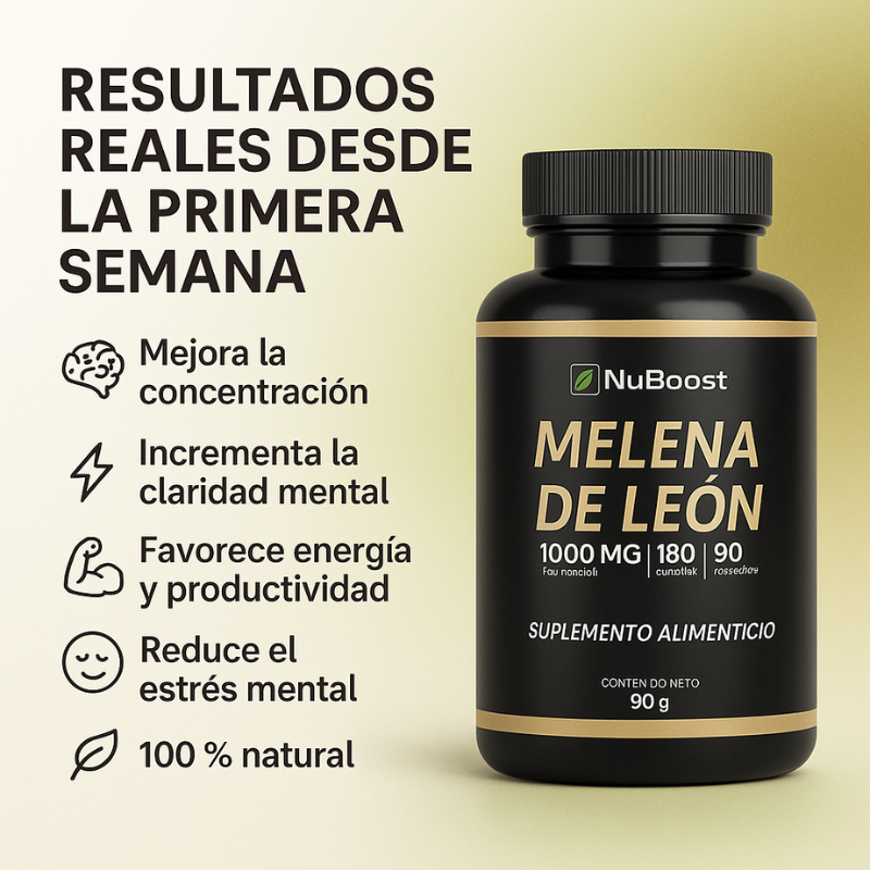 NuBoost™: Melena de León 1000 mg, Enfoque, Claridad Mental y Memoria Potenciada