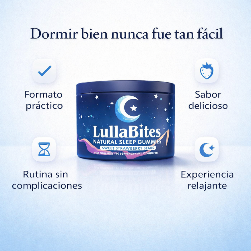 LullaBites: Gomitas Naturales para Dormir Sin Melatonina 60 Gummies Sabor Fresa