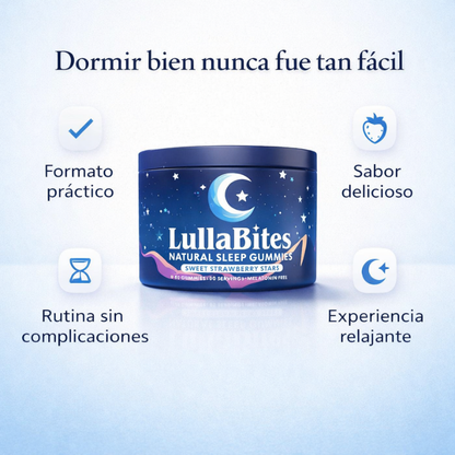 LullaBites: Gomitas Naturales para Dormir Sin Melatonina 60 Gummies Sabor Fresa