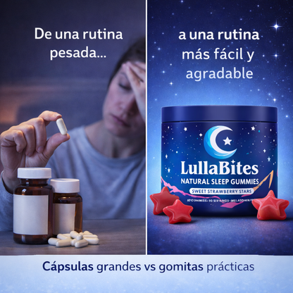LullaBites: Gomitas Naturales para Dormir Sin Melatonina 60 Gummies Sabor Fresa