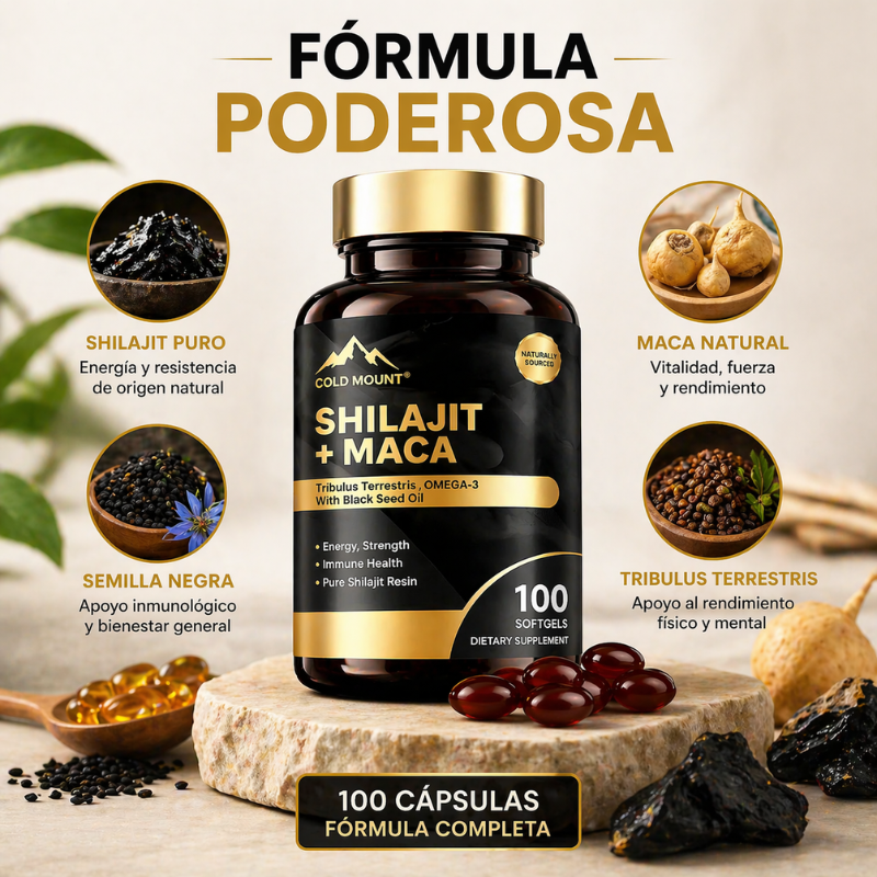 Shilajit + Maca Cold Mount™: Suplemento premium formulado con extracto de raíz de maca y Shilajit