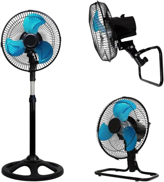 BreezeBoost StandFan™: Ventilador de Pedestal, Piso y Pared 3 en 1, Pedestal y Aspas de Metal, 18 Pulgadas
