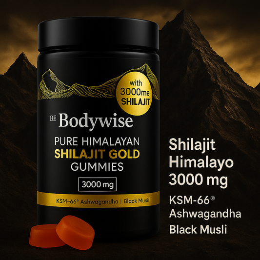 Be Bodywise™: Gomitas de Shilajit 3000 mg +KSM-66® Ashwagandha+ Black Musli, 60Pcs sin Azucar