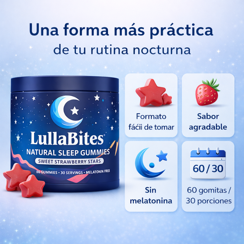 LullaBites: Gomitas Naturales para Dormir Sin Melatonina 60 Gummies Sabor Fresa