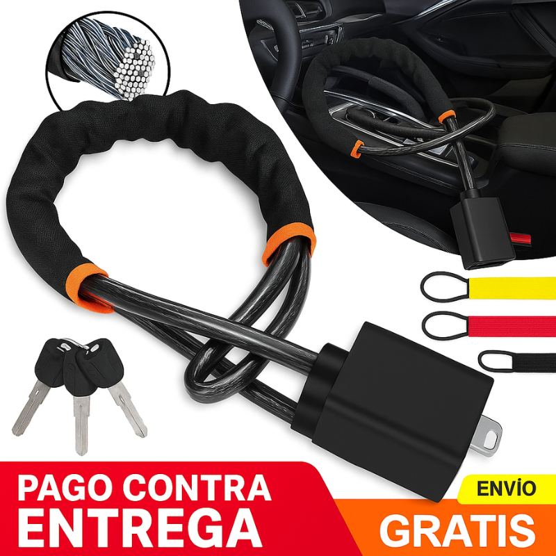 DriveLock™: Bloqueo de Volante de Hierro con Cierre Universal y 3 llaves