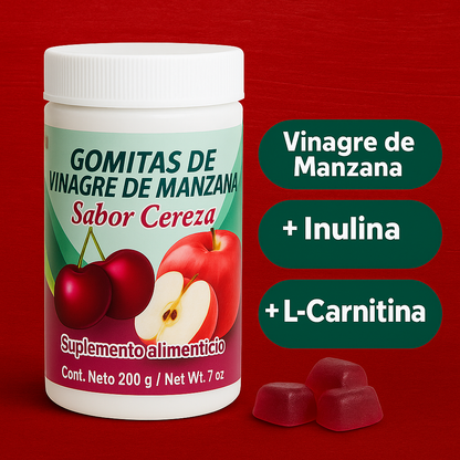 Gomitas de Vinagre de Manzana, Inulina y L-Carnitina: Quema grasa, reduce antojos, mejora tu digestión 40 gomitas