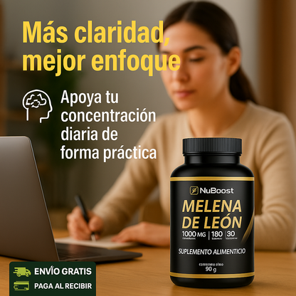 NuBoost™: Melena de León 1000 mg, Enfoque, Claridad Mental y Memoria Potenciada
