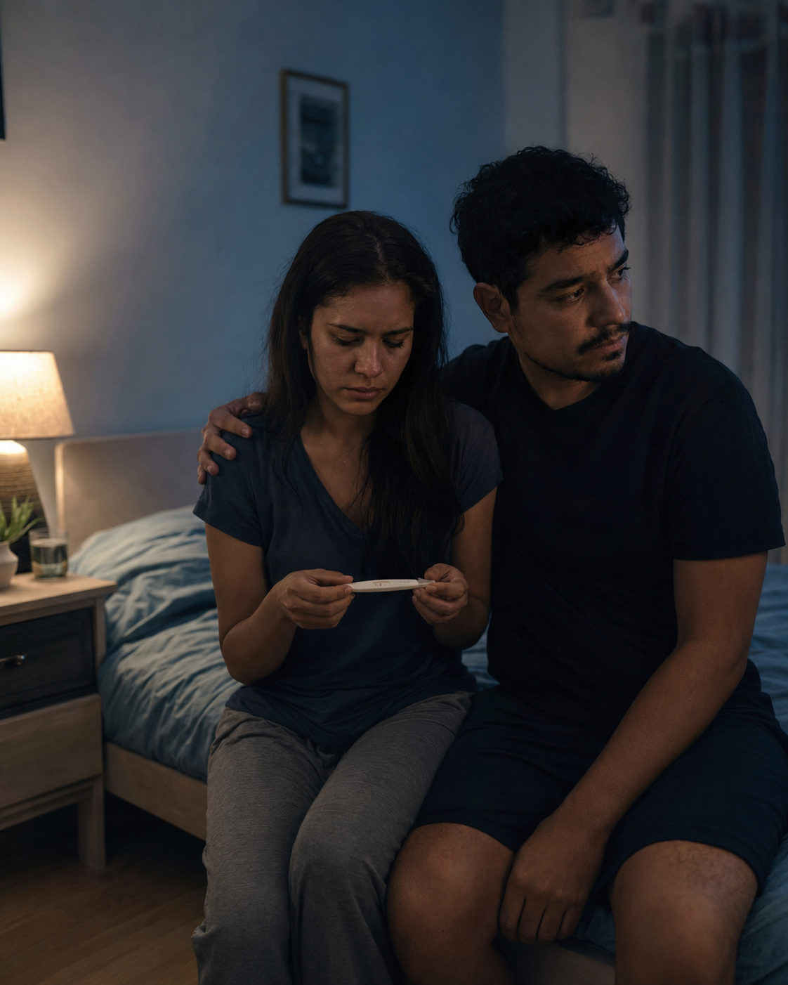 Pareja con prueba de embarazo negativa